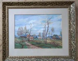 Obraz - Olej na kartonu, Venkovská krajina (1967)