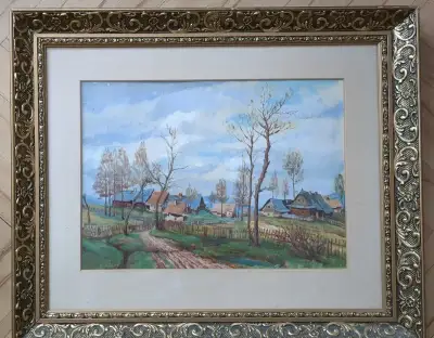 Obraz - Olej na kartonu, Venkovská krajina (1967)