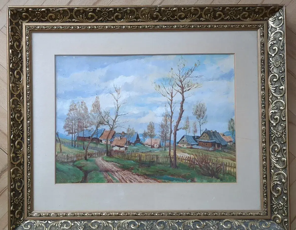 Obraz - Olej na kartonu, Venkovská krajina (1967)