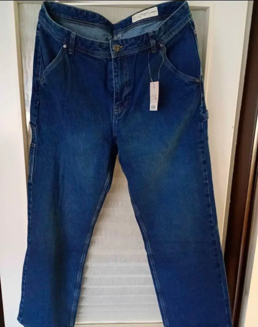 Nové moderní modré široké džíny 38/32 Délka 112cm,pas 50cm ,