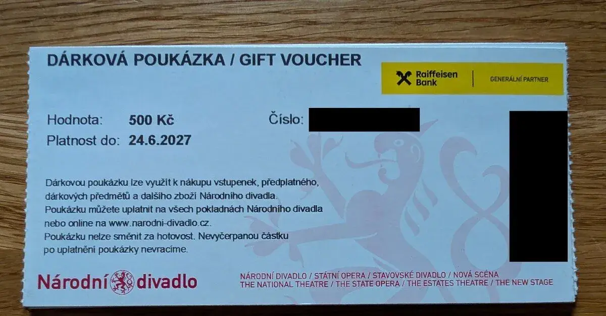 Národní divadlo - dárk. poukazy v hodnotě 3 000 Kč