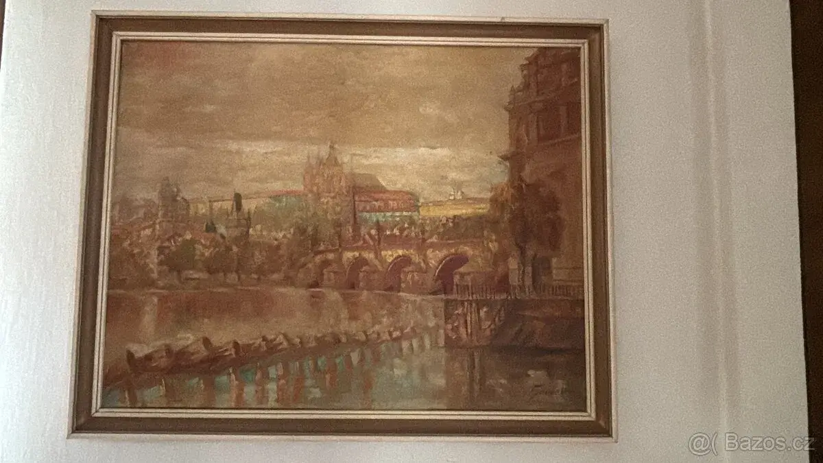 Originál olej na plátně : Karlův most a Hradčany sig. SoučeK