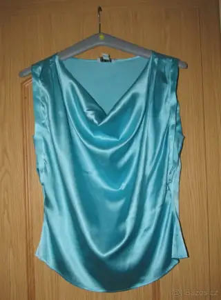 Hedvábný tyrkysový top bez rukávů, blůza, vel. 42, L-XL