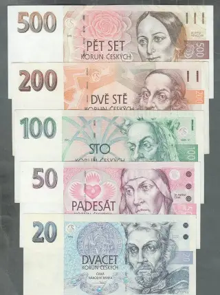Staré bankovky sestava vydání 1993 VZÁCNÉ 20-500 Kč, pěkné