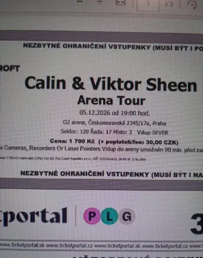 3x VSTUPENKA - Calin Viktor Sheen O2 ARENA PRAHA 5.12.
