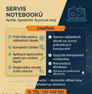 Servis a čištění notebooků (diagnostika závady ZDARMA)
