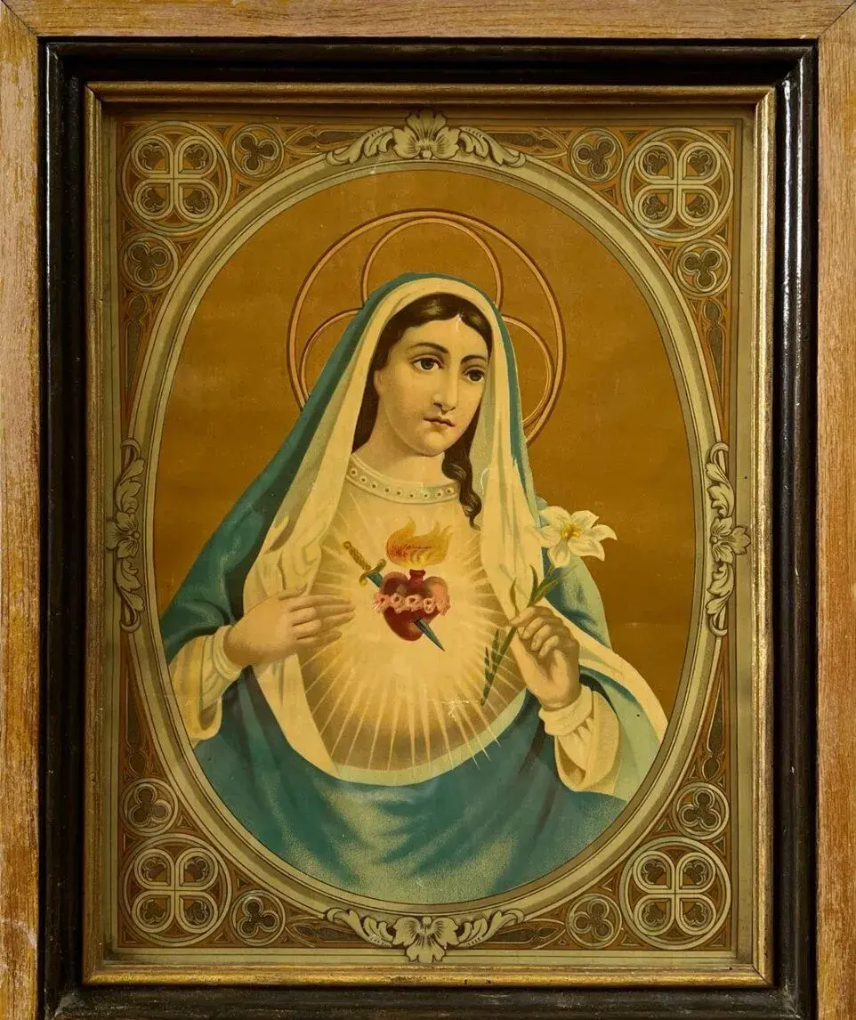Starožitný obraz – Čisté Srdce Panny Marie (cca r. 1900)
