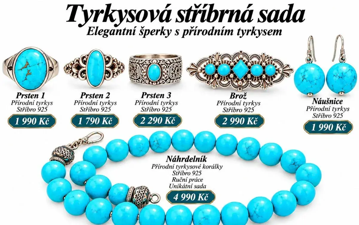 Tyrkysová stříbrná sada