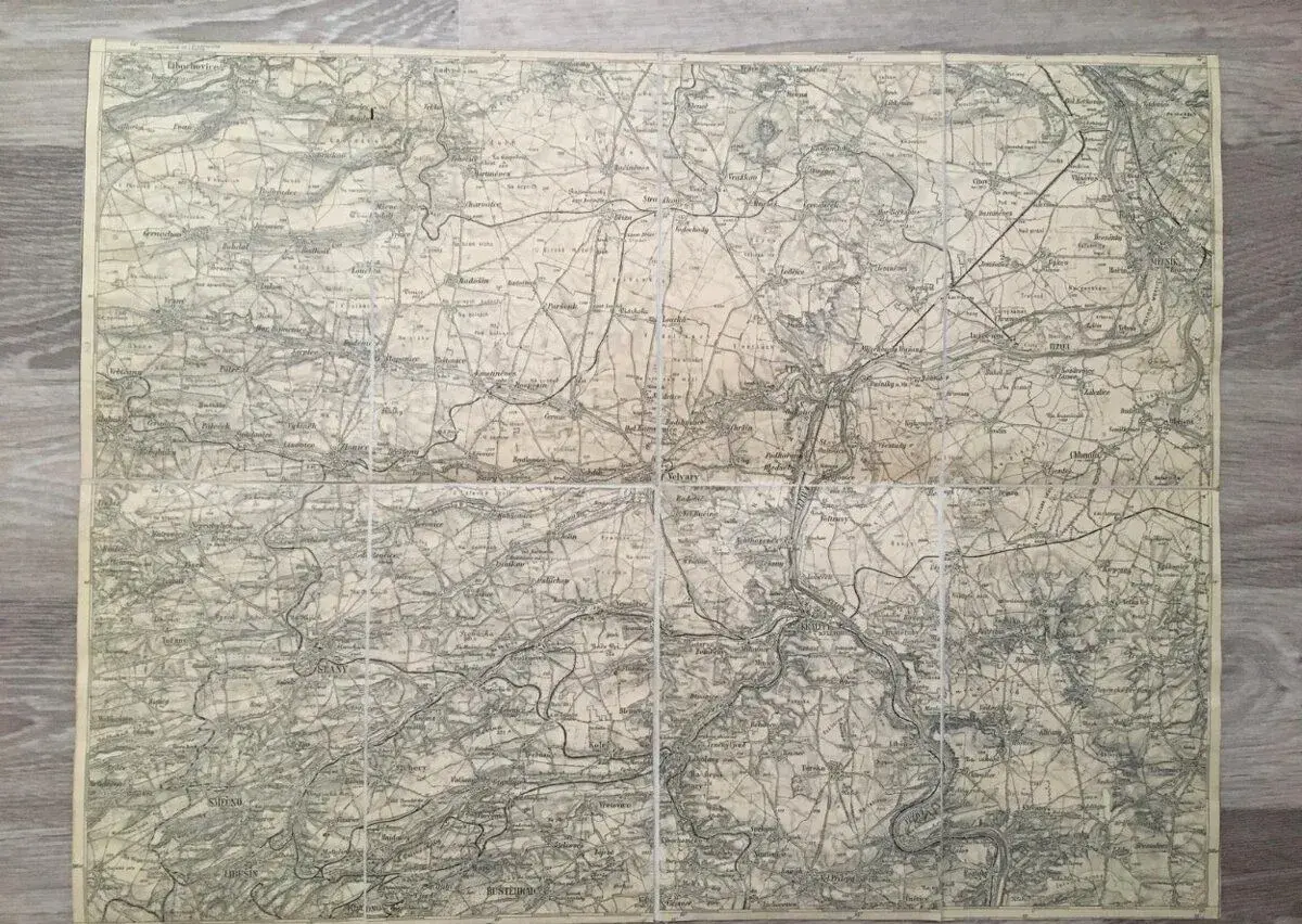 Mapa Slaný, Velvary, Kralupy nad Vltavou - stará mapa