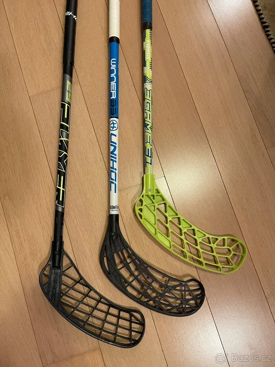 3× florbalová hůl – Unihoc, Salming – dětské i pánská