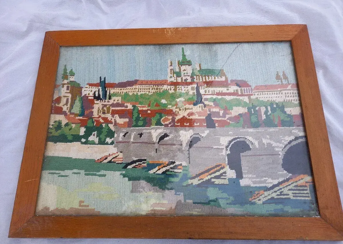 Vyšívaný obraz Hradčany a Karlův most