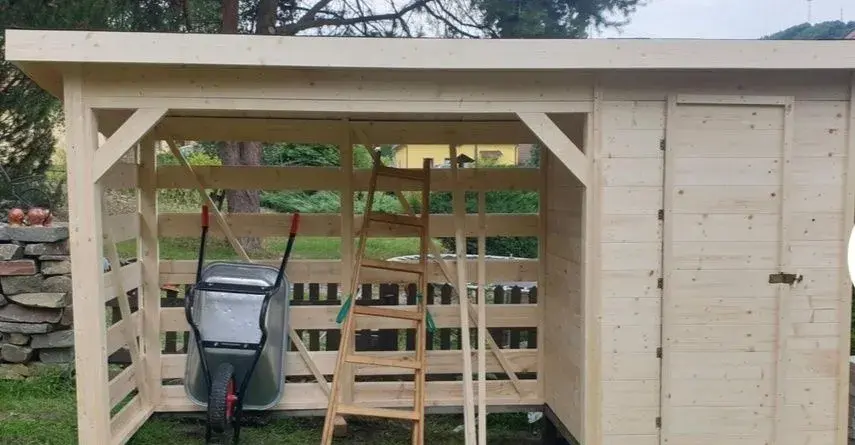 Dřevník s kůlnou na nářadí 1,25x3,75 m - Dřevník velký