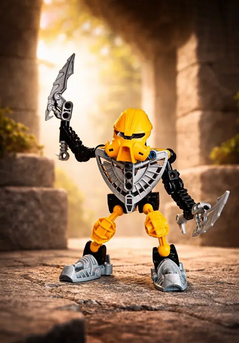 LEGO Bionicle žlutý bojovník se dvěma čepelemi