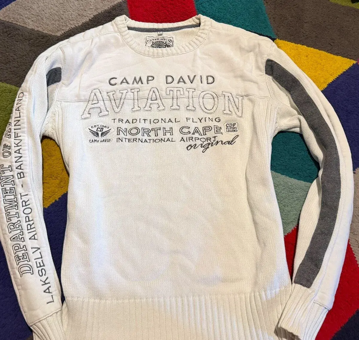CAMP DAVID BAVLNĚNÝ PÁNSKÝ WHITE SVETR SLIM-L