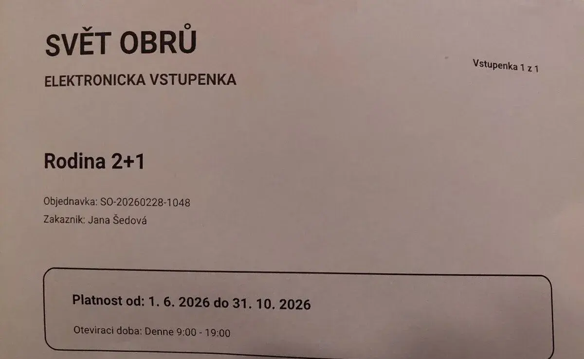 Svět obrů - vstupenka Rodina 2+1