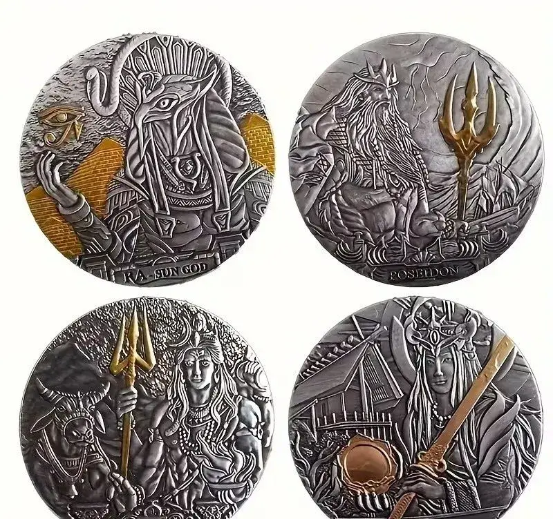 Kovové mince - Amaterasu, Poseidon, Ra, Shiva