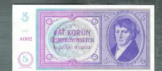 Staré bankovky 5 korun 1940 PŘETISK bezvadný stav