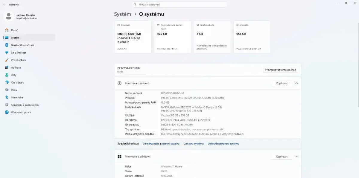Herní notebook Razer Blade 15 Advanced – RTX 2070 Max-Q, i7,