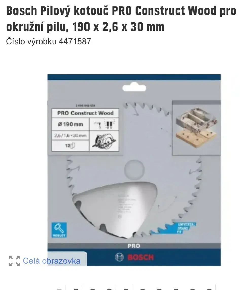 Pilový kotouč Pro construct wood Bosch 190 nový