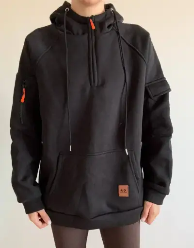 Černá mikina s kapucí a zipem u krku (oversize)