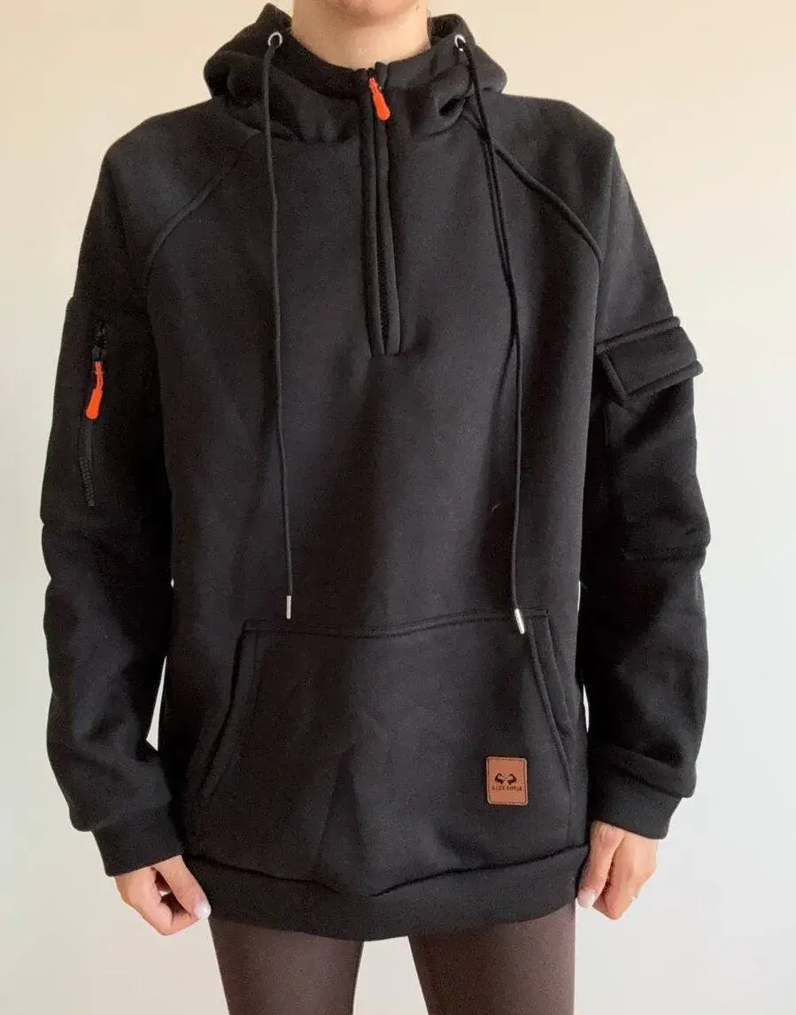 Černá mikina s kapucí a zipem u krku (oversize)