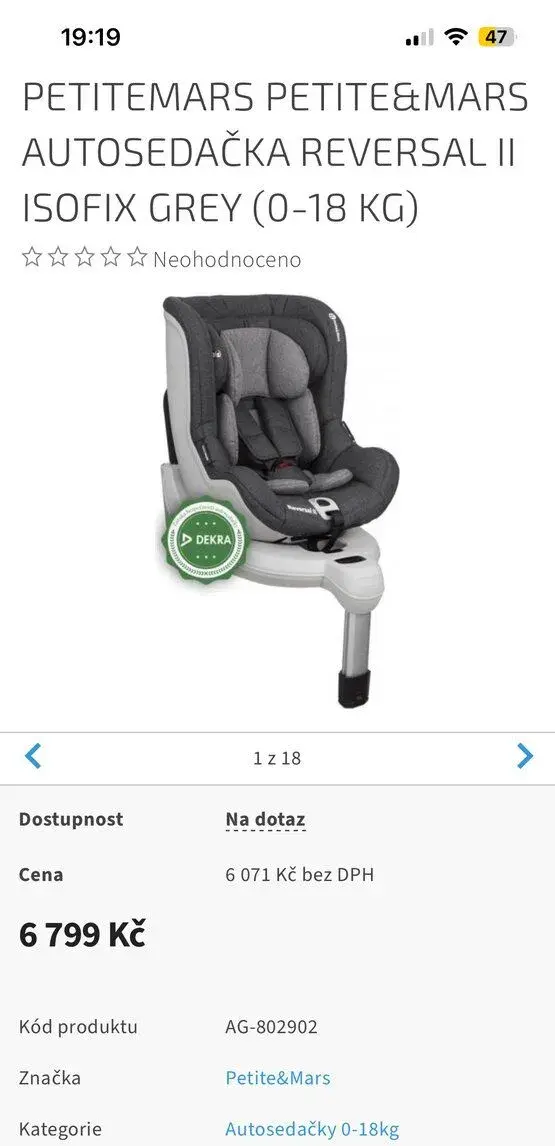 Bezpečnostní autosedačka 0-18 kg