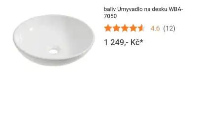 NOVÉ umyvadlo na desku baliv WBA-7050 – nepoužité