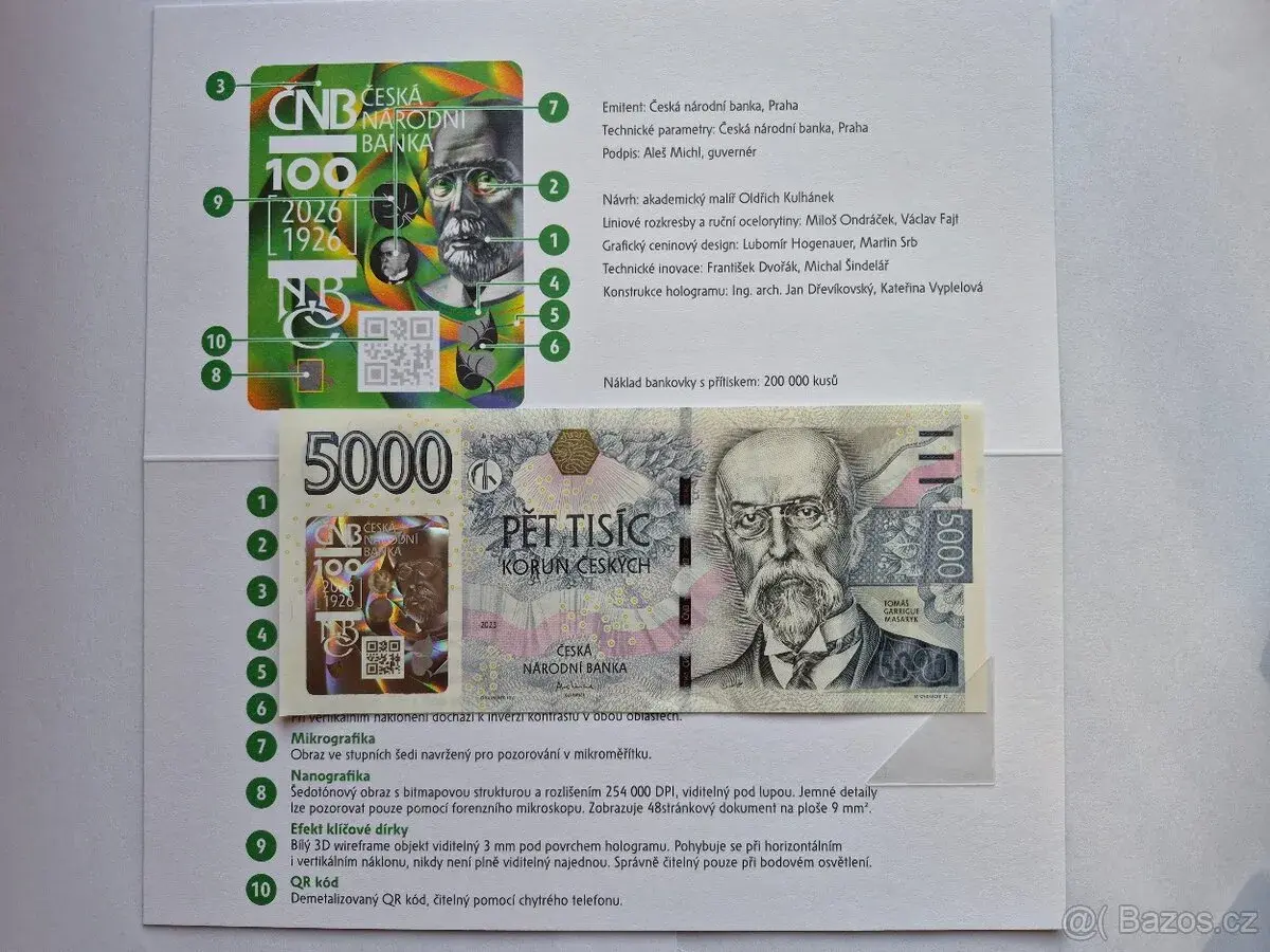 Bankovka 5000 Kč s přítiskem