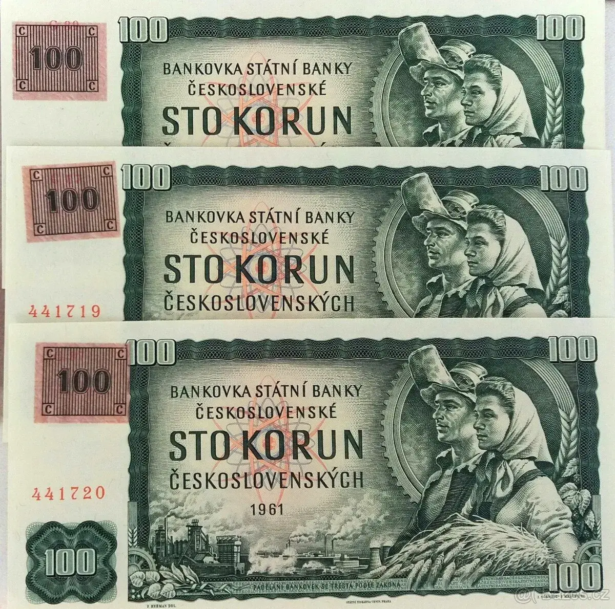 Bankovka 100,- Kčs 3 ks