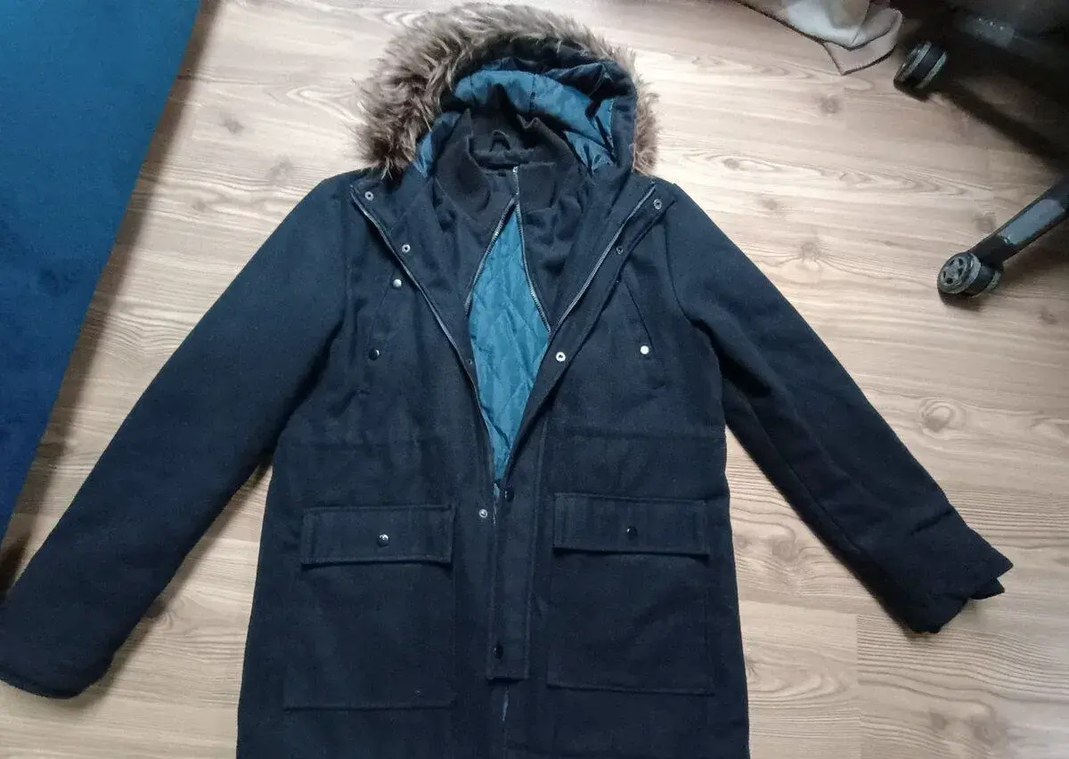 Černý flaušový kabát zn. Fisherfield vel. XL