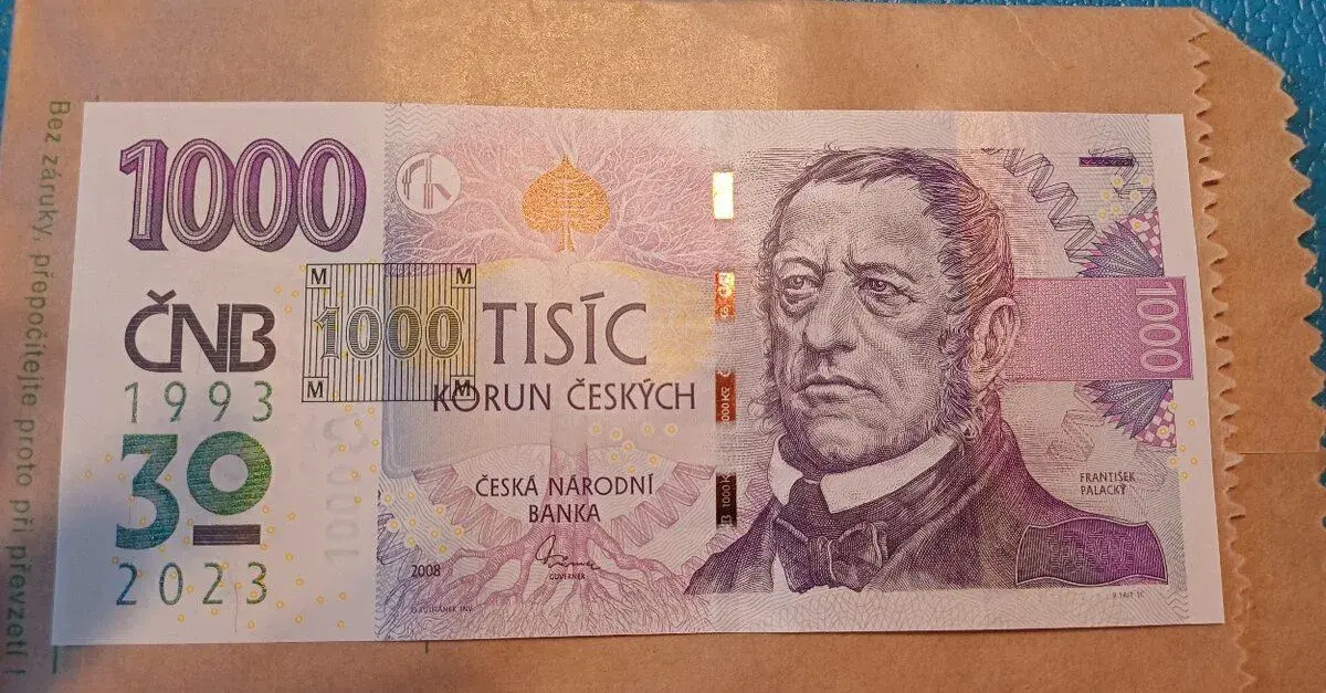 1000 Kč bankovka s přítiskdm 2023