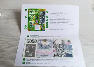 1x 5000 Kč s přítiskem ČNB UNC, série P, včetně p