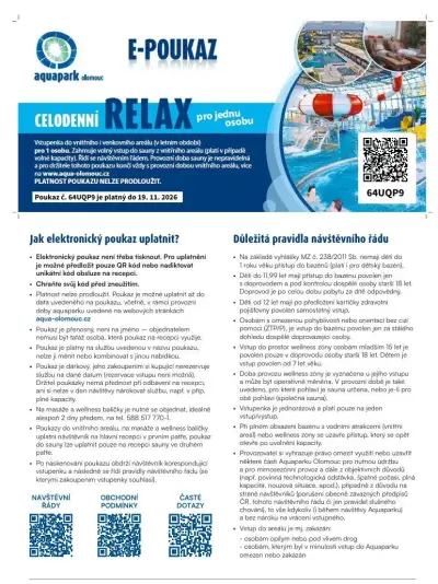 Celodenní e-poukaz "RELAX" do Aquaparku Olomouc