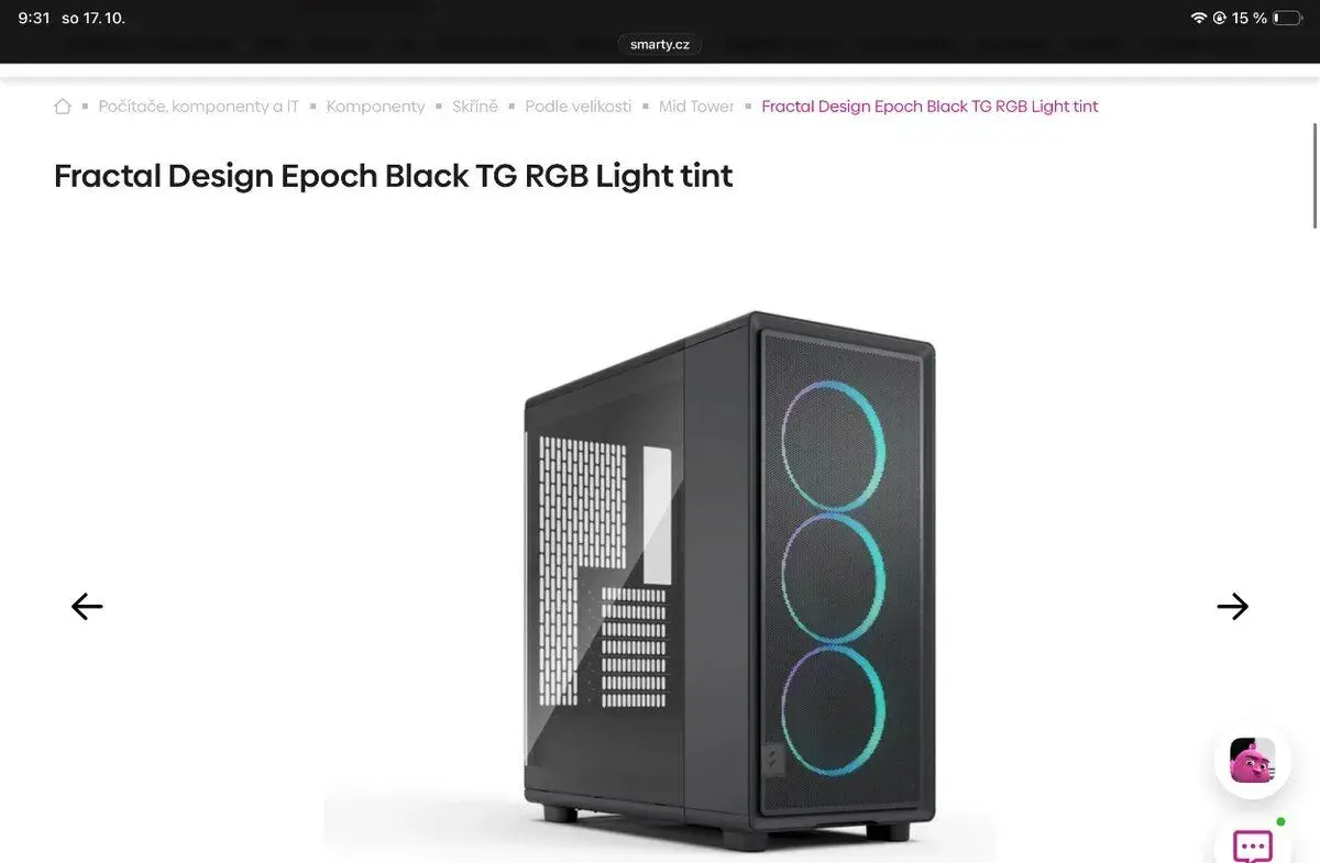 PC skříň Fractal Design Epoch Black TG RGB Light Tint – nová