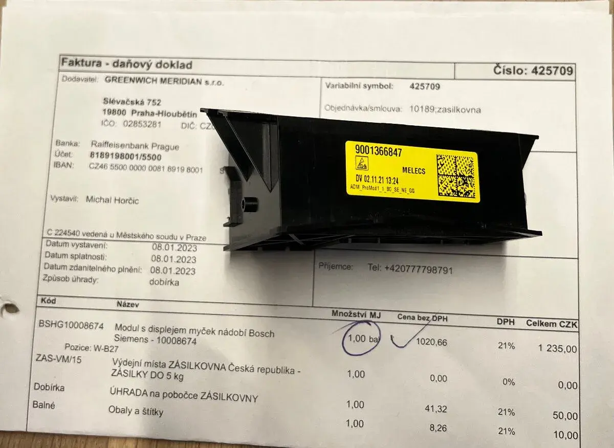 Modul s displejem myček nádobí Bosch, Siemens 10008674