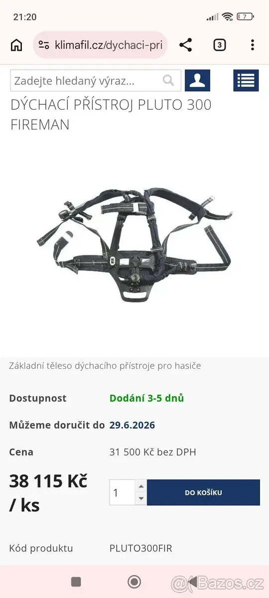 Dýchací přístroj PLUTO 300 typ 3075F + maska Spiromatic