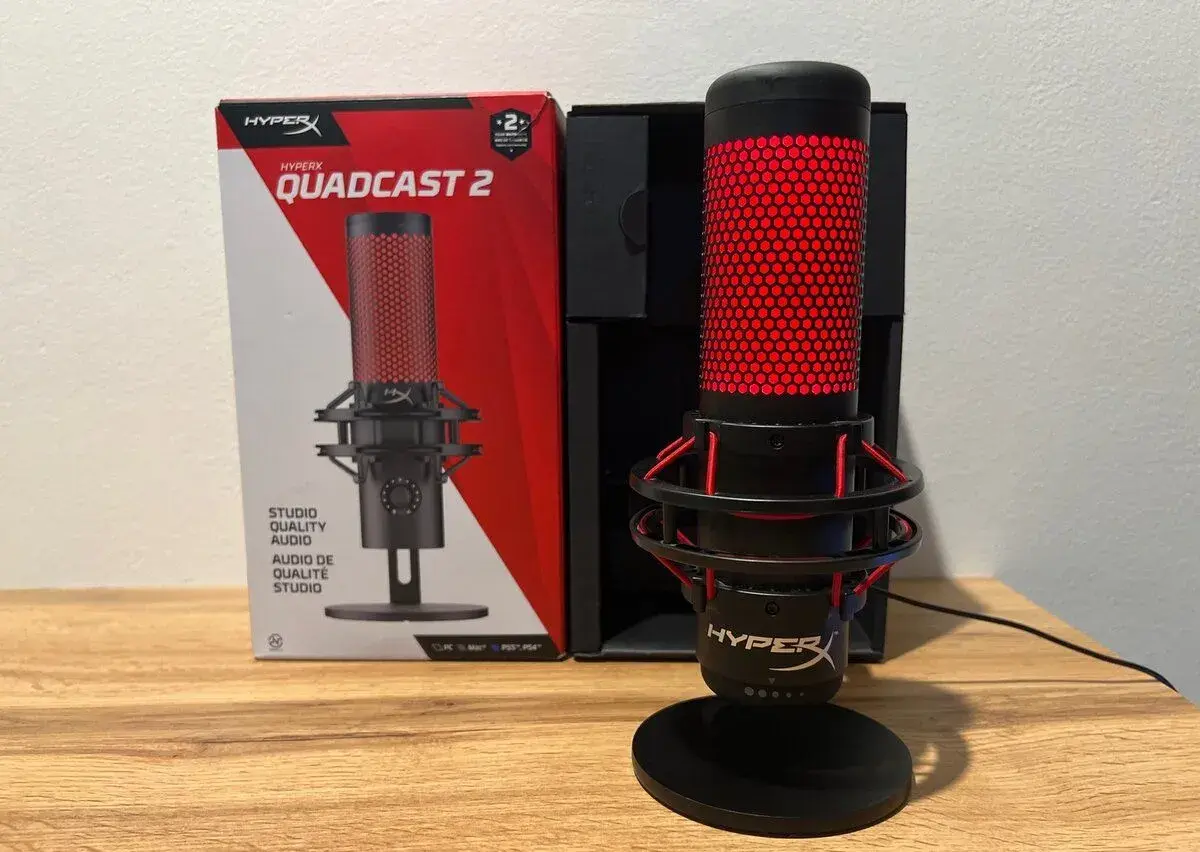 HyperX QuadCast USB mikrofon, funkční, stojan, krabice