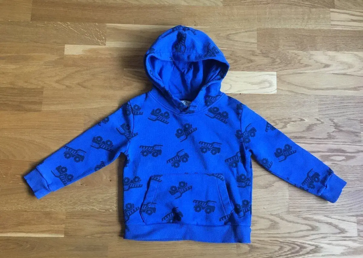 Modrá mikina náklaďáky kapuce 98/104 H&M