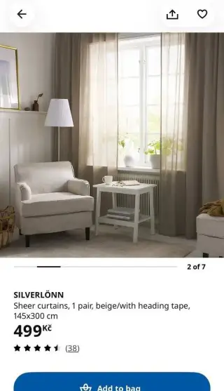 Nové závěsy IKEA – blackout + průsvitné, 350 Kč/kus