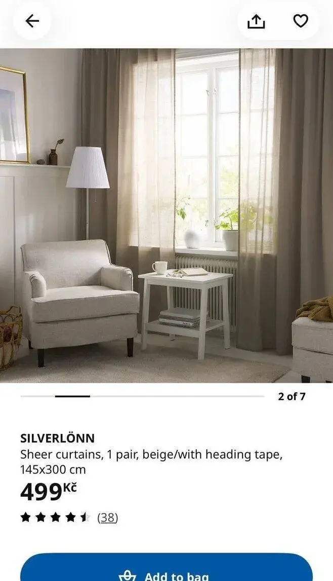 Nové závěsy IKEA – blackout + průsvitné, 350 Kč/kus