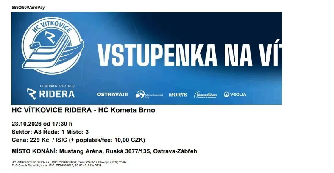 HC Vítkovice Ridera - HC Kometa Brno