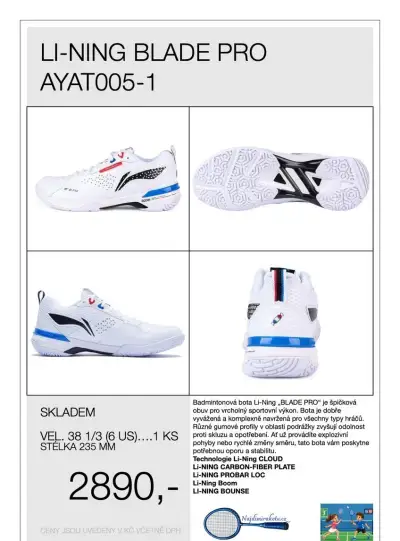 Badmintonové boty Li-ning BLADE PRO, AYAT005-1, vel. 38 1/3