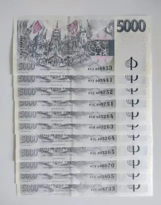 Bankovky 5000,- Kč s přítiskem ČNB různé série