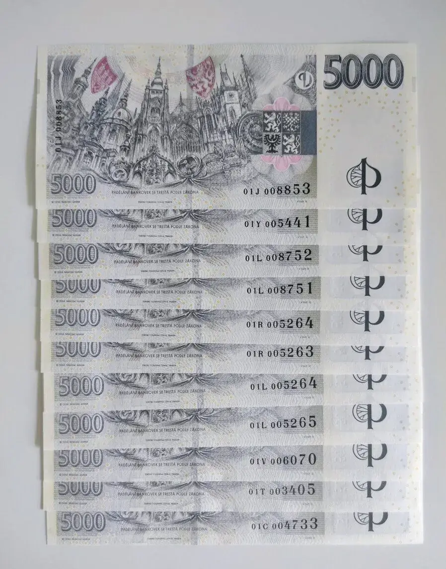 Bankovky 5000,- Kč s přítiskem ČNB různé série